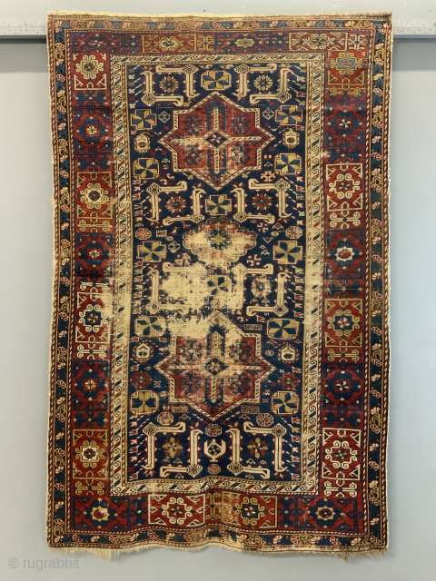 Caucasian antique Kuba rug (180 x 118cm) *AF Sold in as found condition - substantial wear to the centre of this otherwise handsome rug, with neat stop-ends and side selvedge. late 19th  ...