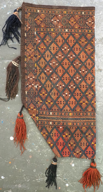 Antique Yomut Turkmen 'ok bash' cover for yurt tent poles. www.knightsantiques.co.uk

Circa 1880.
Size: 2ft 5in x 1ft 2in (73 x 36cm). Excluding tassels.
Ok bash were decorative covers used by the Turkmen tribes to  ...