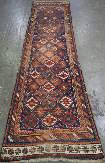 £250 / $320 Kazak runner in as found condition. Size: 380 x 101cm (12ft 6in x 3ft 4in). Hand washed and ready for use or restoration. £250 / $320 + shipping at  ...