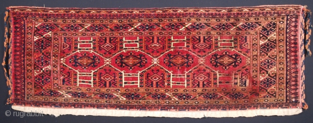 Size: 4ft 1in x 1ft 6in (124 x 46cm) face size. www.knightsantiques.co.uk 

Antique Tekke Turkmen torba with well drawn Kejebe design.

Circa 1900.

A good Tekke torba with excellent colour and good wool. The  ...