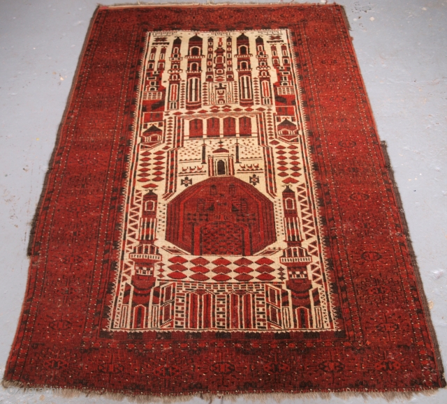 ***Spring sale*** £295.00 click the link www.knightsantiques.co.uk to view more items.

Size: 5ft 9in x 3ft 9in (176 x 115cm).

Antique Afghan prayer rug of traditional village mosque design by the Kizil Ayak Turkmen.

Dated  ...