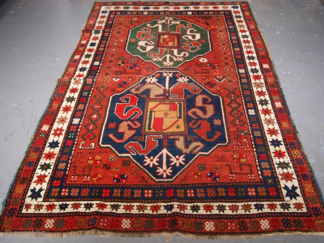 Size: 7ft 7in x 5ft 1in (232 x 156cm). Click here www.knightsantiques.co.uk to view more items.

Antique Caucasian Karabagh cloud band Kazak rug.

Circa 1900.

These rugs were woven by Armenian weavers in the Duchy  ...