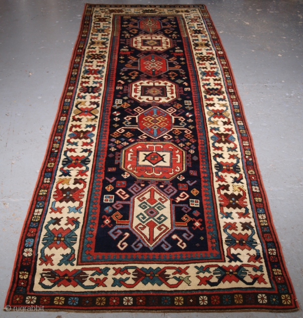 

Antique South Caucasian Gendje runner, with medallion design. click the link www.knightsantiques.co.uk to view more items.

Circa 1890. Size: 10ft 0in x 3ft 7in (305 x 109cm).

A good Gendje runner with seven medallions  ...