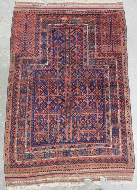 Size: 4ft 9in x 3ft 2in (144 x 97cm).

Antique Timuri / Baluch blue ground prayer rug with 'tree of life' design, from Western Afghanistan.

Circa 1880 or earlier.

A good blue ground Timuri /  ...