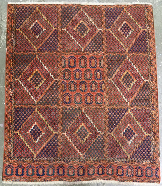 Size: 4ft 2in x 3ft 10in (127 x 118cm).

Antique Beshir Turkmen rug of small square size, these rugs are generally considered to be ‘dowry’ weavings.

Circa 1870 or earlier.

This is an excellent example  ...