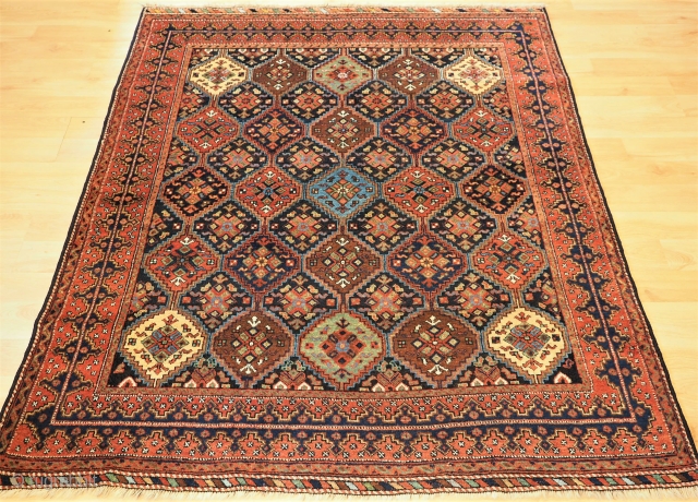 Antique Afshar tribal rug with diamond lattice design. www.knightsantiques.co.uk 
Size: 5ft 8in x 4ft 10in (172x 147cm). 
Circa 1900. 

A very sweet rug of small square size with all over repeat design  ...