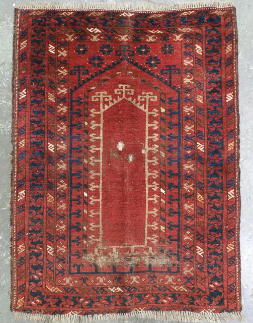 Size: 3ft 8in x 2ft 9in (111 x 85cm).

Antique Turkmen prayer rug, very early example with archaic design.

Circa 1850 or earlier.

An outstand and rare example of a Turkmen prayer rug, probably woven  ...