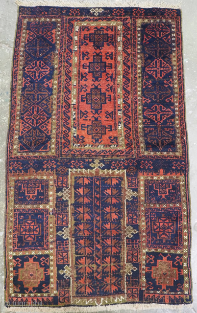 Size: 4ft 0in x 2ft 5in (123 x 74cm).

Antique Baluch rug, with traditional design often found in both Timuri and Yaqub Khani weavings.

Circa 1880.

A very pleasing Baluch rug, with a very detailed  ...