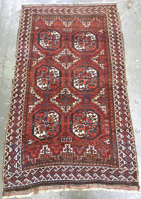 Size: 6ft 11in x 4ft 0in (210 x 123cm).

Antique Quchan Kurd rug with Baluch Salar Khani style gul design.

Circa 1900.

This is a good example of a group of rugs woven by the  ...