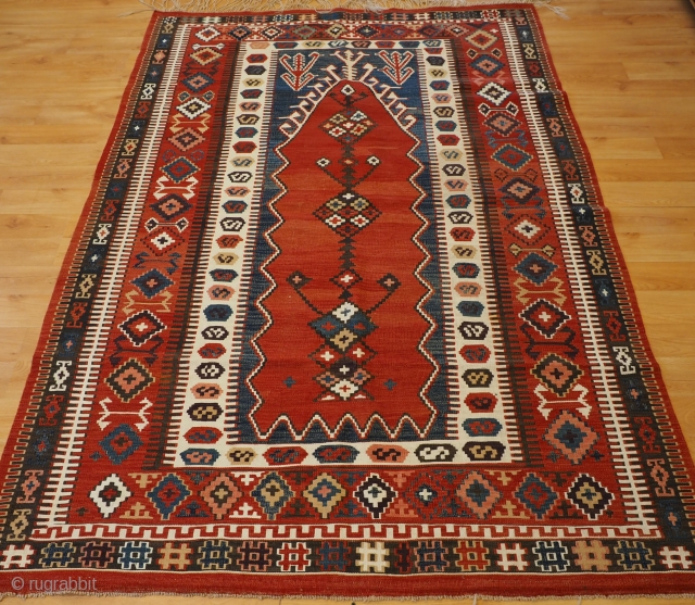 Antique Turkish kilim from the Obruk region with a classic prayer design. www.knightsantiques.co.uk 
Size: 6ft 8in x 4ft 9in (204 x 144cm). 
Circa 1900. 

The kilim has excellent colour with an clear  ...