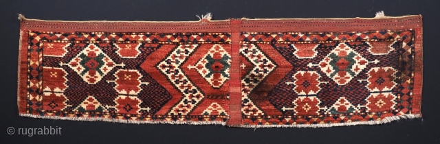 Antique Ersari Beshir Turkmen torba with ikat design.
www.knightsantiques.co.uk
Circa 1880.
Size: 5ft 2in x 1ft 4in (157 x 41cm)
Torba are shallow wall bags used mainly in tents or yurts for the storage of personal  ...