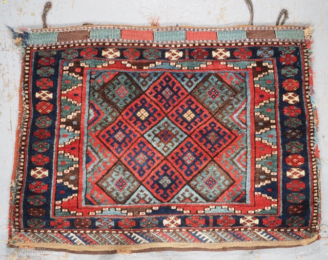 Antique Jaf Kurd bag face of diamond lattice design with good clear colours and plain weave back.
www.knightsantiques.co.uk
Circa 1890.
Size: 3ft 3in x 2ft 5in (98 x 74cm) face size.
The bag face is well  ...