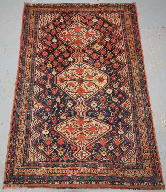 Outstanding small Khamseh rug with pomegranate design. www.knightsantiques.co.uk 
Circa 1880.
Size: 4ft 11in x 3ft 3in (150 x 100cm).               