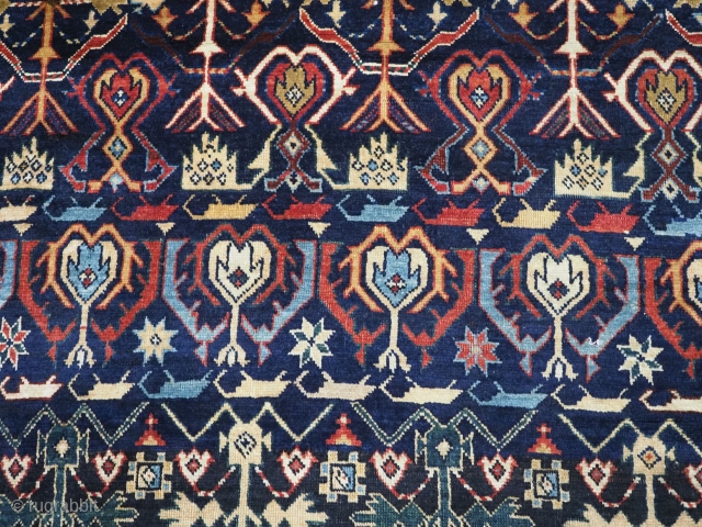 Antique Caucasian Kuba region 'Konagkend' runner, with all over repeat design.
www.knightsantiques.co.uk
Circa 1900.
Size: 14ft 2in x 4ft 3in (433 x 129cm).
The dark indigo field is filled with finely drawn repeat design, typical of  ...