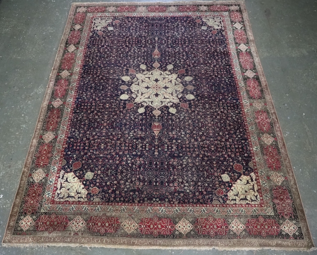 Antique Indian Agra carpet of 'Ardabil' design.
www.knightsantiques.co.uk
Circa 1880.
Size: 11ft 8in x 8ft 11in (355 x 273cm).
A superb and very finely woven Agra carpet, with the 16 lobed ivory coloured central circular medallion,  ...