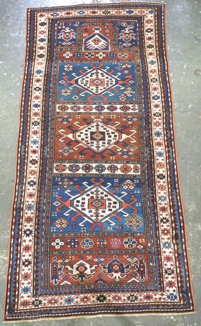 Antique Caucasian prayer rug, Karabagh region of scarce design.
www.knightsantiques.co.uk
Circa 1880.
Size: 6ft 11in x 3ft 2in (212 x 97cm).
A superb example of a Caucasian Armenian prayer / alter rug with very scarce design.  ...