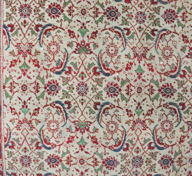 A fine antique agra rug with soft dyes, filthy, some worn patches and losses, but generally in good pile, so fixable. Circa 1890. From a very good scottish house. 202 x 122  ...