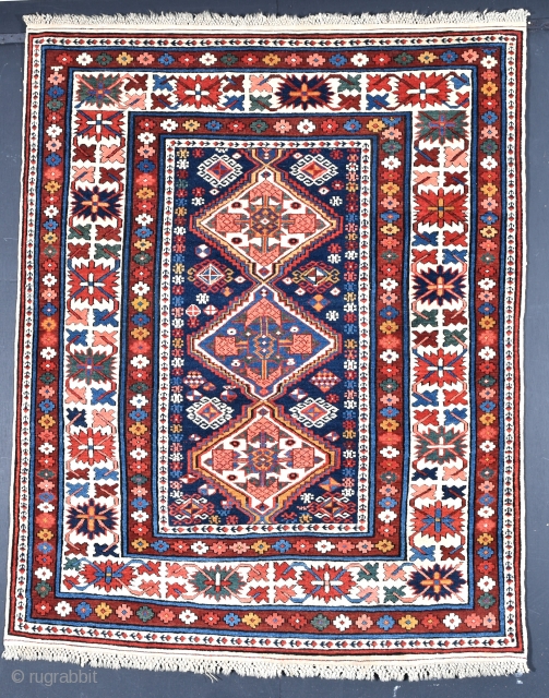 Very fine antique Shirvan rug in extraordinary condition. Full pile no repairs with wonderful macramé end finishes intact. Late 19th century. 137x109cm           