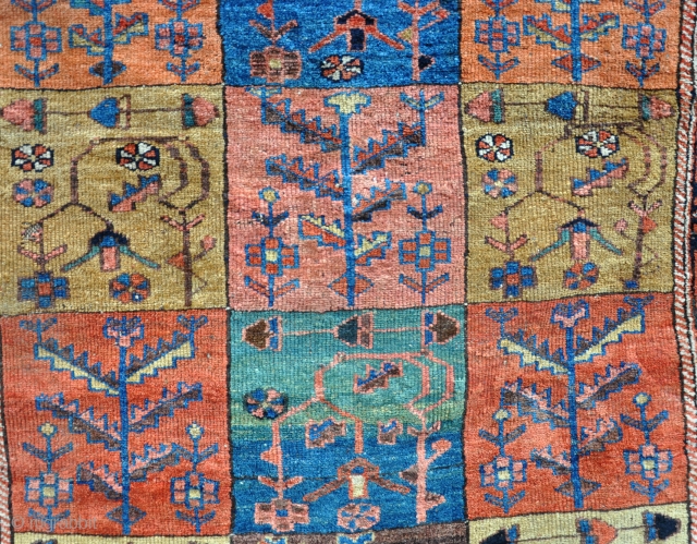 A very fine antique Bahktiari tribal rug with velvety wool and beautiful, all organic dyes. A good old example woven on wool. The piece is in as-found condition and needs a good  ...