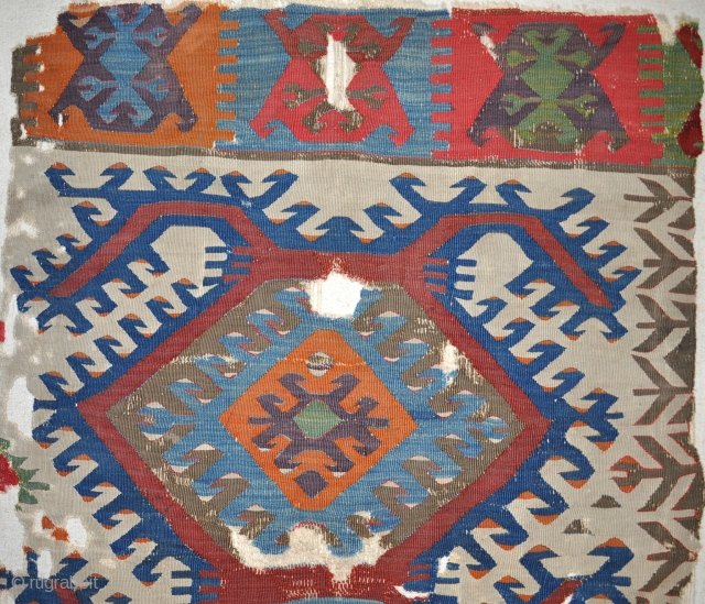 Kilim frag, central Anatolia, early 19th century. Very finely woven, professionally mounted on stretcher.  100x77cm                 