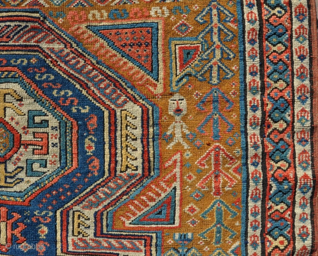 Unusual Kuba rug, good quality with shiny wool and organic dyes. Slight loss to bottom (stopped) otherwise in good original condition. Clean and floor ready.19th century.       