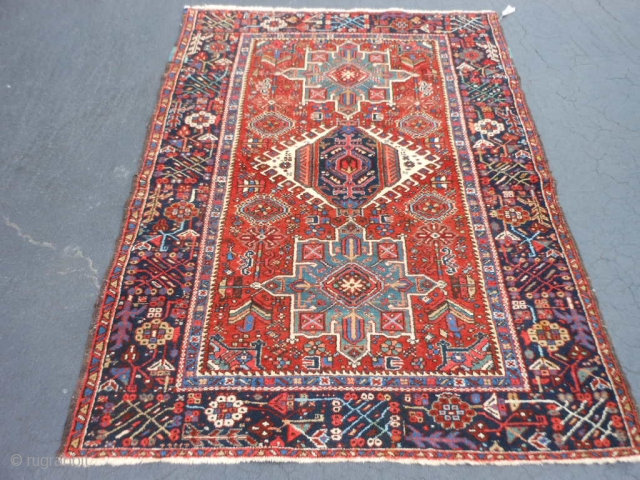 Persian Karaja, early 20th century, 4-8 x 6-3 (1.42 x 190), very good condition,
good pile, rug was washed, original edges, ends overcast, plus shipping.         