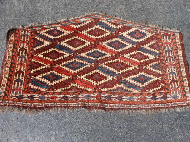 Turkman Yomud Asmalyk, Mid 19th century, 2-1 x 3-8 (.64 x 1.12), good full pile, fine weave, rug was hand washed, floppy handle, soft luxurious wool, great colors, Green Silk highlights in  ...