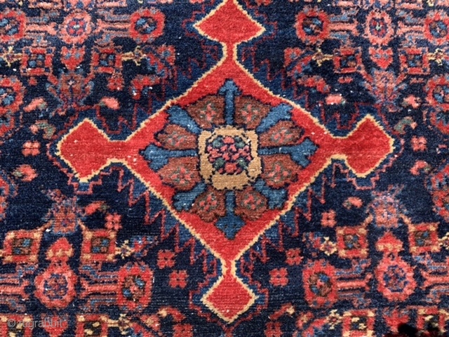 Persian Hamadan, early 20th century, 3-3 x 4-6 (99 x 137), rug was hand washed, good pile, minor end loss one end, complete original selvage other end, plus shipping.    