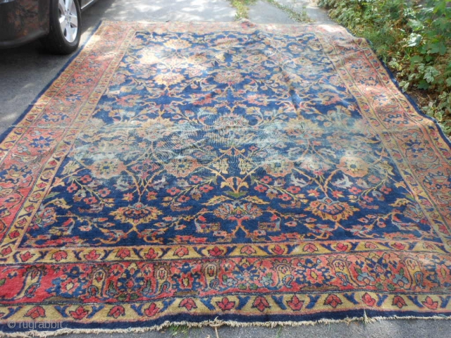 Persian Mahal, early 20th century, 10-6 x 13-6 (3.20 x 4.11), worn, holes, needs wash, plus shipping.                