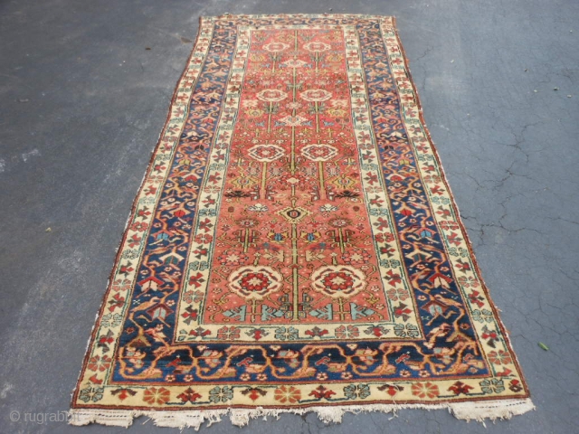 North West Persian, Kurdish, late 19th century, 4-8 x 9-9 (1.42 x 2.97), good condition, good pile, one end complete with parts of original selvage, other end missing two lines and overcast,  ...