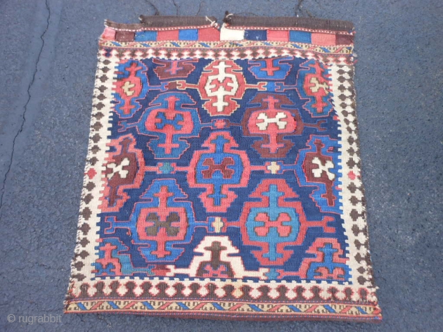 Persian Veramin Kilim bag, late 19th century, 2-1 x 2-4 (.64 x .71), good condition, slit taperstry weave, needs wash, see last pic back was shortened by 2 inches, plus shipping.  