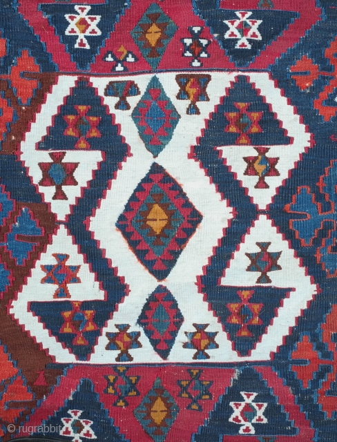 Malatya Kilim, 19th Century.  Deep, rich colors. Very saturated.  It has a couple of small holes and a stain on the top section but otherwise in good condition for its  ...