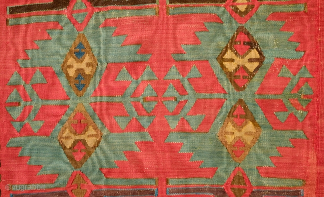 Aksaray Red Ground Kilim, 3rd to 4th quarter of 19th Century. Unusual for its red ground. In wonderful shape but for a couple of well done repairs and restoration on the ends.  ...