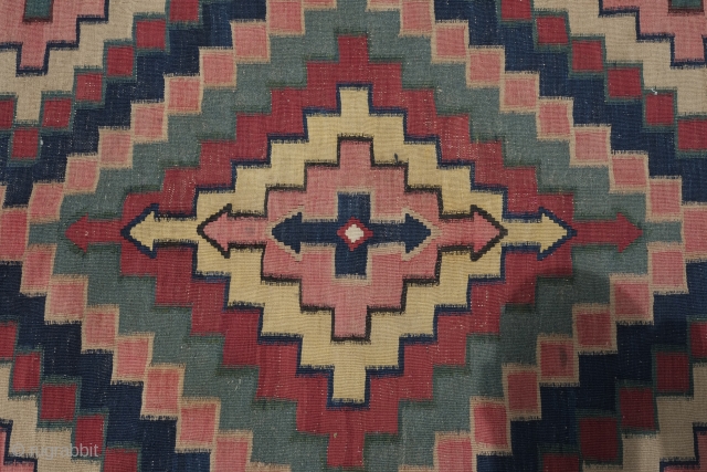 Armenian Karabagh Kilim, late 19th century.  All beautiful natural colors in a geometric architectural design.  The weaver may possibly have been inspired by the artistry of a building facade.   ...