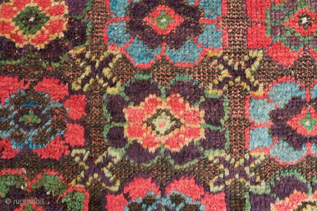 Sauj Bulak, Mid- to late 19th Century, Mina Khani design.  A dazzling blitz of colors.  Saturated greens, purples and yellow testifying to a tribal love of color.  Corroded brown  ...