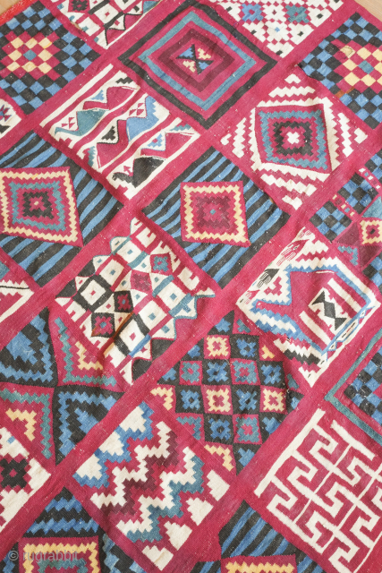 Tunisian Gafsa Berber kilim/blanket, early 20th century. Excellent colors which appear to be all natural.  Wonderful camel and human figures as well as evocative geometric forms.  The weaving is very  ...