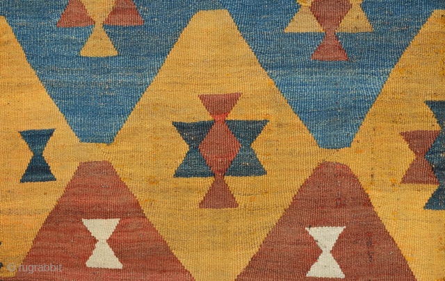 Tajik Arab Kilim, Late 19th century to 1900s.  Wonderful colors and design with a white row of linked diamonds in the center.  Sturdy construction in all wool with dark wool  ...