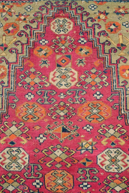 Sivas Prayer Rug, 3rd to 4th Quarter of the 19th Century.  Wonderful colors.  A few tiny repairs here and there.  A stunning rug.  145 x 177 cm.   ...