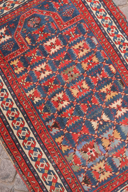 Talish group prayer rug, 19th century.  All over leaf calyx lattice in a fine weave.  The bottom border is attached and there is an old repair in the bottom of  ...