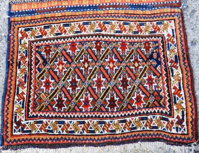 Antique Qashqai bagface, stars and lattice design, in beautiful condition, lovely wool, first quarter of the 20th century.  I currently have the matching bagface.  Sold individually or together.  Please  ...