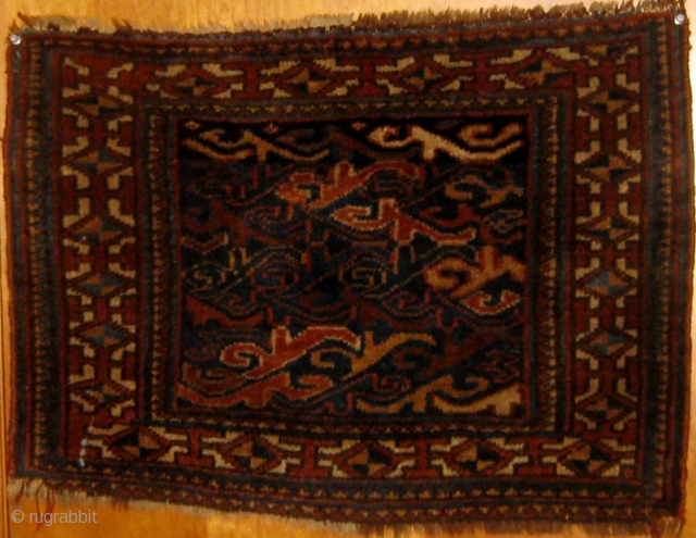 Antique Kurdish khorjin face, last quarter of the nineteenth century, all dyes natural, unusual palette and design, beautiful silky wool.  21" by 28".  Please ask for additional photos.  (The  ...