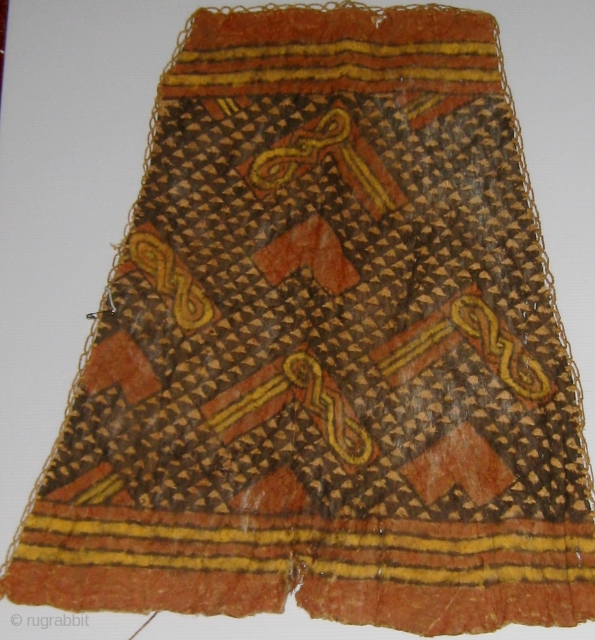 Legging from Kuba barkcloth ceremonial costume, polychrome decoration.  23" by 24".  Please ask for additional photos.               