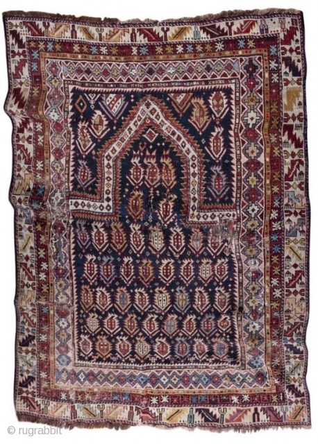 Antique Marasali  Shirvan East Caucasian prayer rug, last quarter of the 19th century, all dyes natural, with some issues but still worthy...          