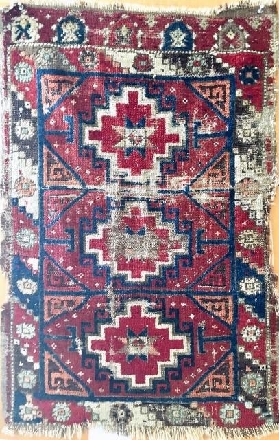 Antique Central Anatolian yastik, last quarter of the nineteenth century, classic design, obvious condition issues.  All dyes appear natural.             