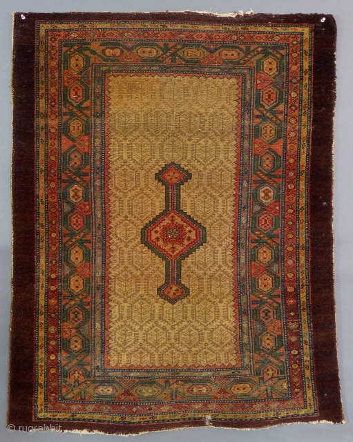 Antique Serab or Hamadan, c.1900, Has end and side wear, small hole but pile is in good overall condition.
Cleaned.
45" X 34".

SOLD Thanks           