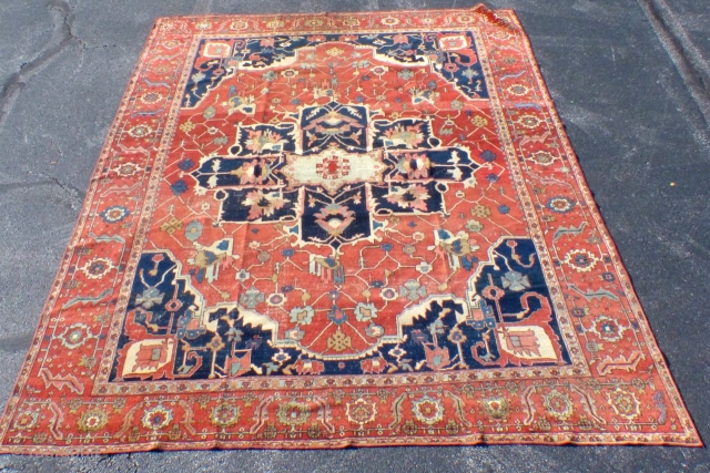 Antique Persian Serapi, c.1880-1900, 9" X 12",
Has a little wear and it has been bound on all 4 sides by machine.
No repairs, holes, tears or odors.
Has been washed.
Shipping is not included in  ...