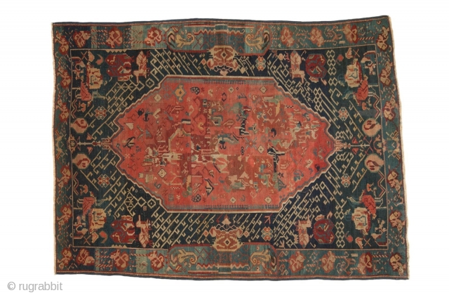 Zeachor Kuba rug. Good design, early synthetic dye, areas of restoration. 4'8" x 6'3". Contact for more info.               