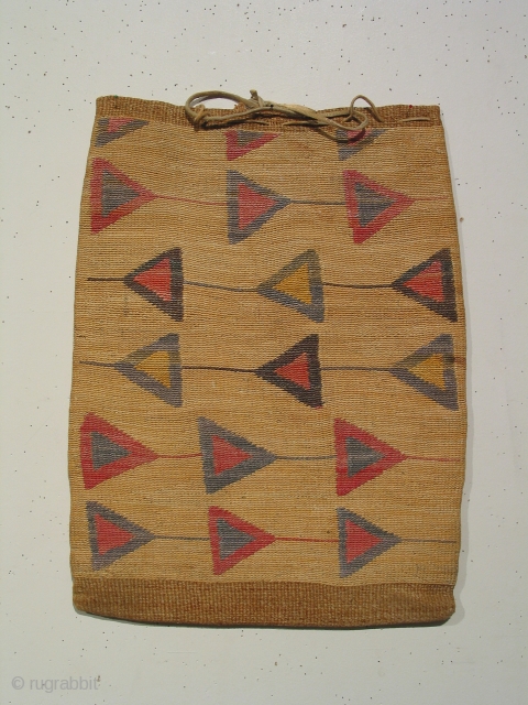 Corn husk bag, Nez Perce tribe ( Idaho, Washington, or Oregon ) with natural dyed patterning, circa 1850-1880, 13 x 17 inches           