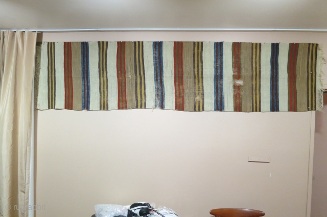 Anatolian kilim, banded/striped design, 10 feet 2 inches x 28 inches ( 310 x 70cm), circa 1800, contains some camel hair bands. There is no clear differential wear betwwen the long sides  ...