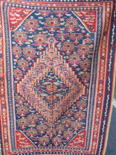 Beautiful Persian antique Senna rug kilim hand made
The rug made of wool on cotton  hand knotted . 
Size: 163x120-cm / 64.1x47.2-inches
The kilim has been fixed in some places(as you can see  ...